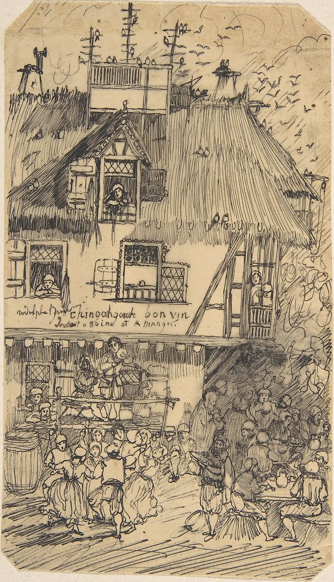 The Chien-Caillou Inn, Rodolphe Bresdin (French, Montrelais 1822–1885 Sèvres), Pen and black ink 