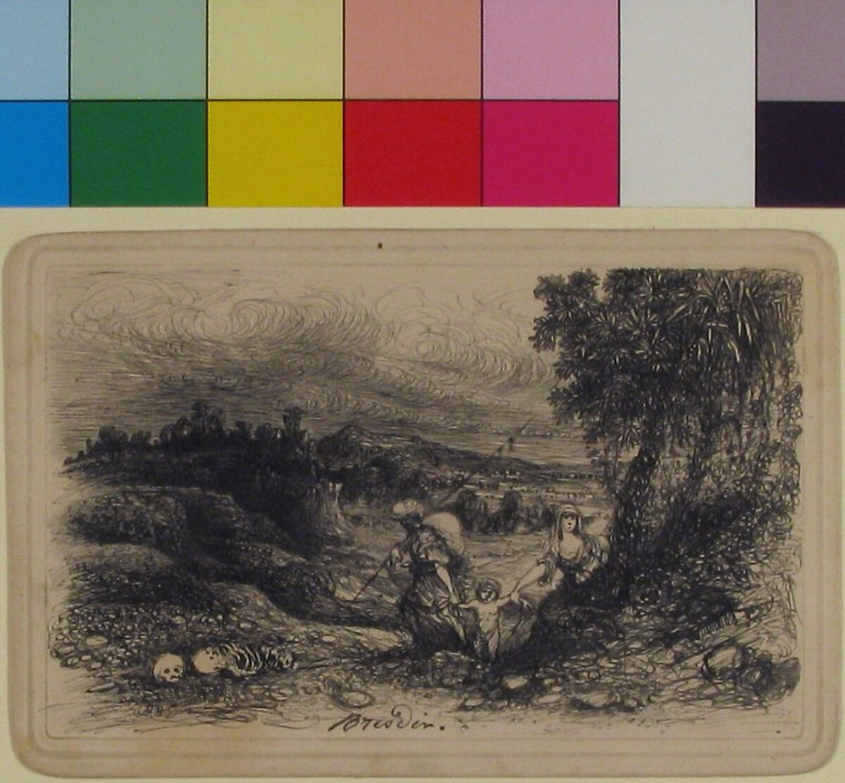 Flight to Egypt, Rodolphe Bresdin (French, Montrelais 1822–1885 Sèvres), Pen and black ink on card with embossed border