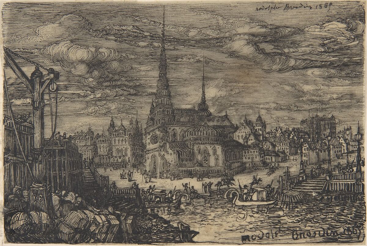 The Church and the Port, Rodolphe Bresdin (French, Montrelais 1822–1885 Sèvres), Pen and black ink 