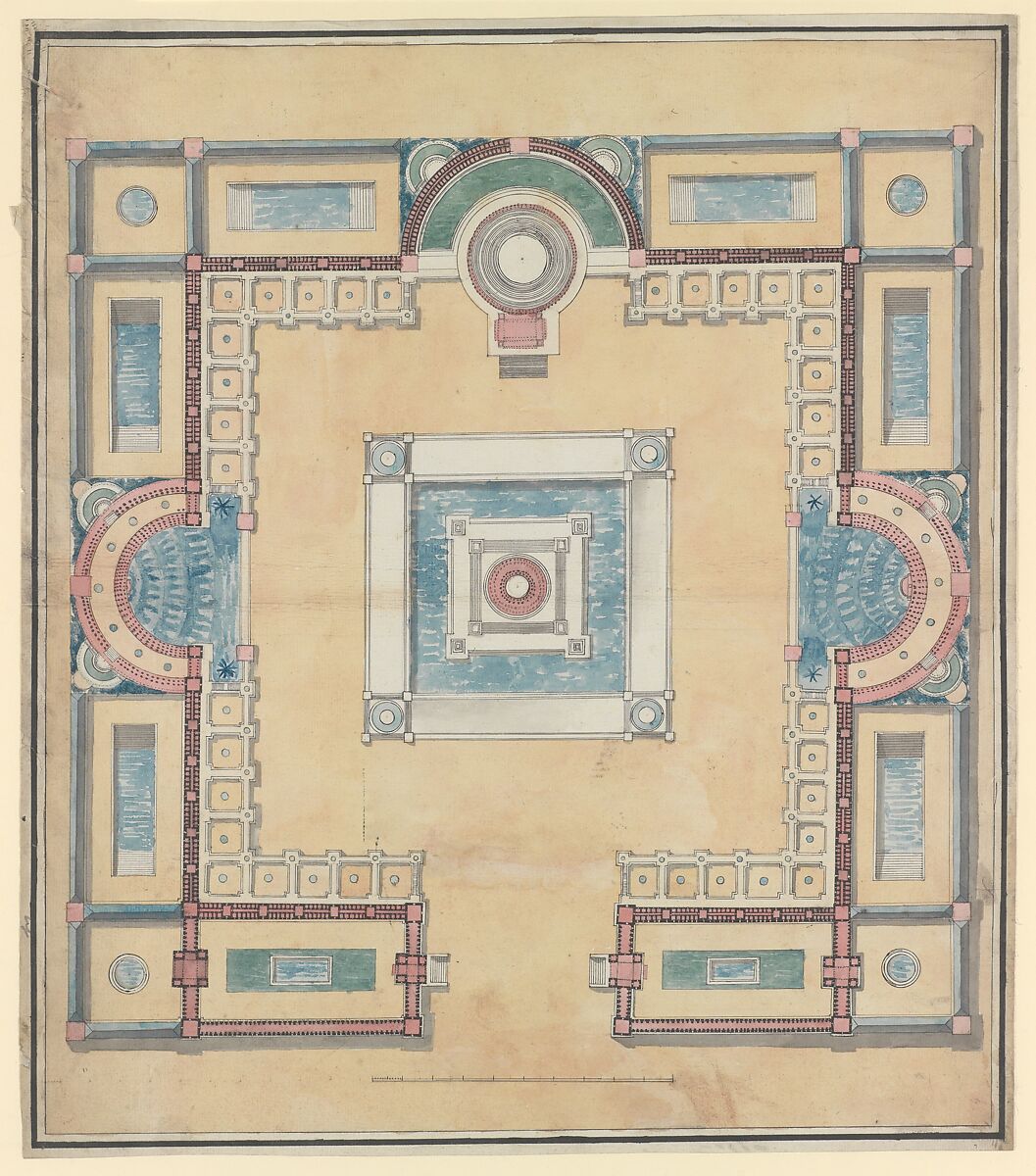 Plan for a Menagerie, Charles Percier (French, Paris 1764–1838 Paris), Pen and black ink, watercolor 