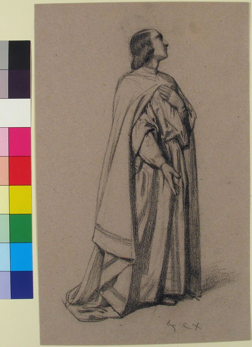 Standing Figure of a Robed Man, François-Claudius Compte-Calix (French, Lyon 1813–1880 Chazay d'Azergues), Charcoal