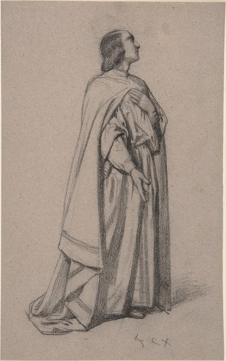 Standing Figure of a Robed Man, François-Claudius Compte-Calix (French, Lyon 1813–1880 Chazay d&#39;Azergues), Charcoal 