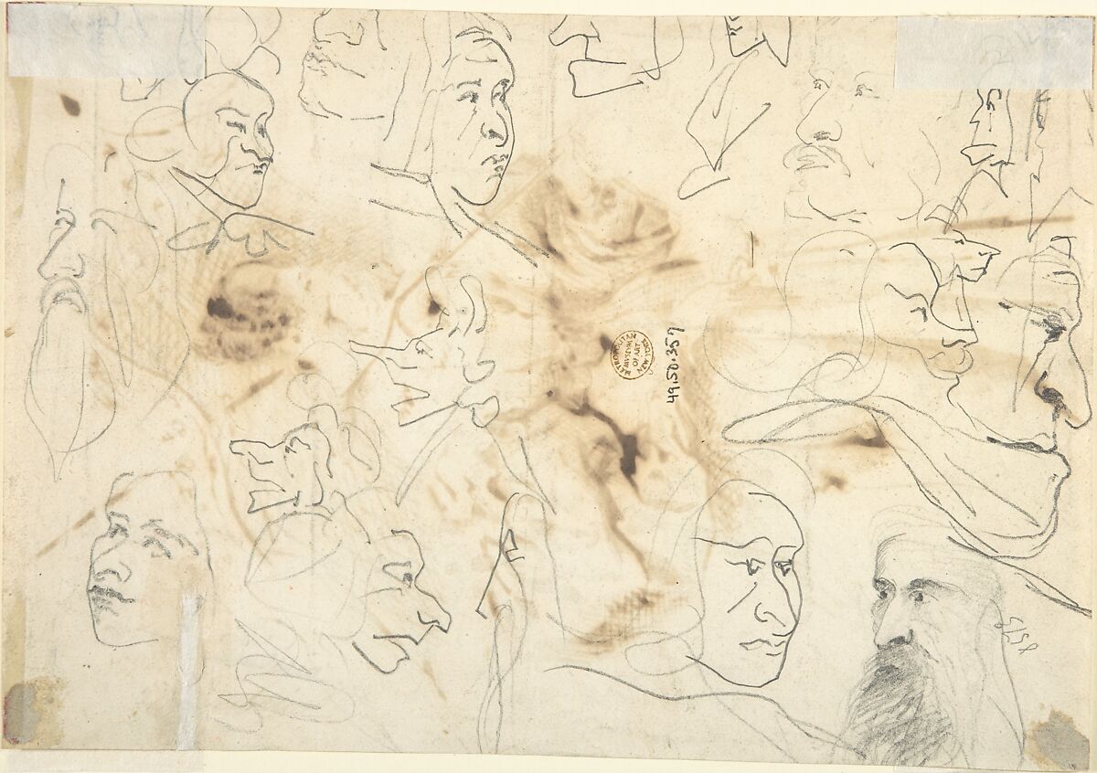 Lady with a Parasol, Achille-Jacques-Jean-Marie Devéria (French, Paris 1800–1857 Paris), Pen and brown ink