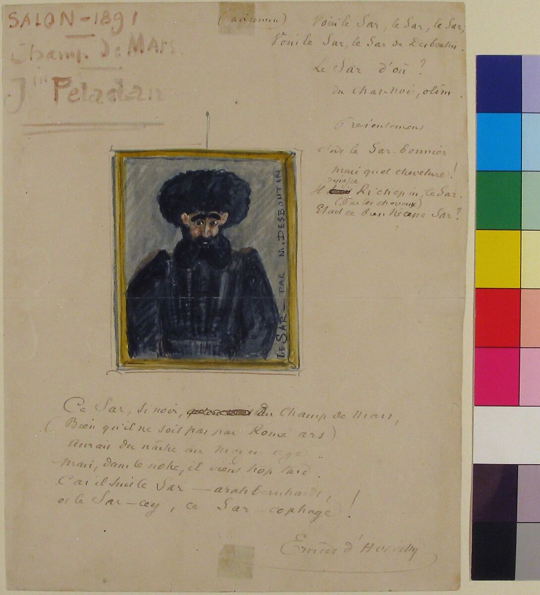 Satirical Drawing of the Sâr Joséphin Peladan, After Marcellin Desboutin (French, Cérilly 1823–1902 Nice), Pen and brown ink, watercolor