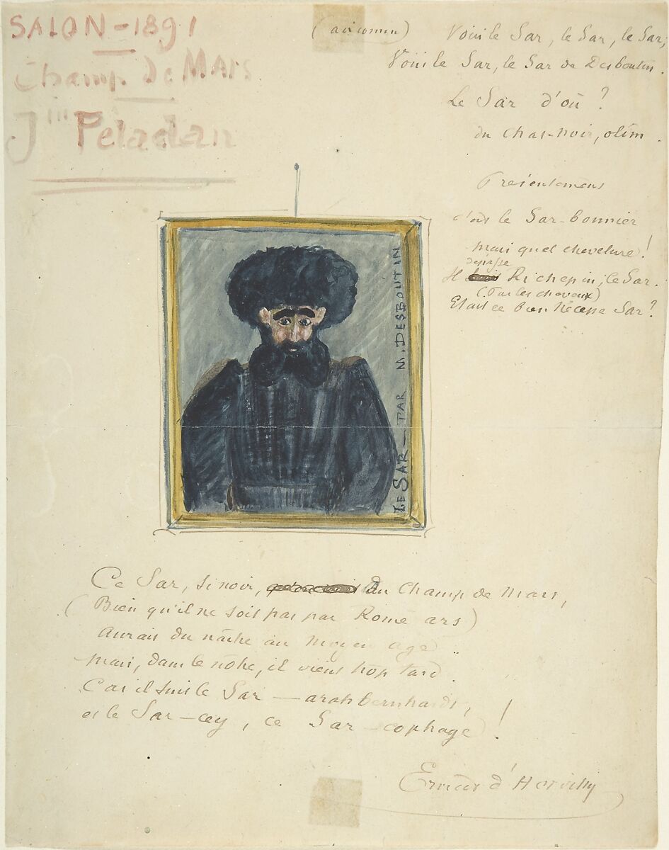 Satirical Drawing of the Sâr Joséphin Peladan, After Marcellin Desboutin (French, Cérilly 1823–1902 Nice), Pen and brown ink, watercolor 