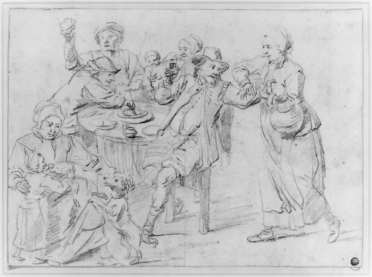 A Family Carousing, David Teniers the Younger (Flemish, Antwerp 1610–1690 Brussels), Black chalk