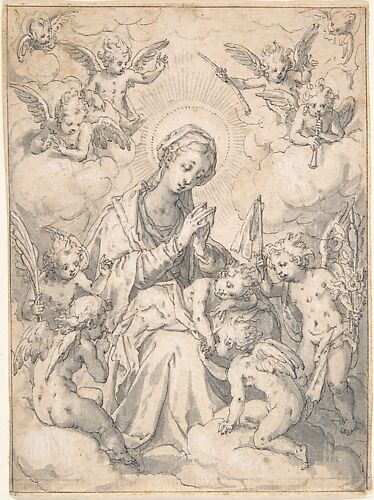 The Virgin and Child Surrounded by Little Angels in the Clouds