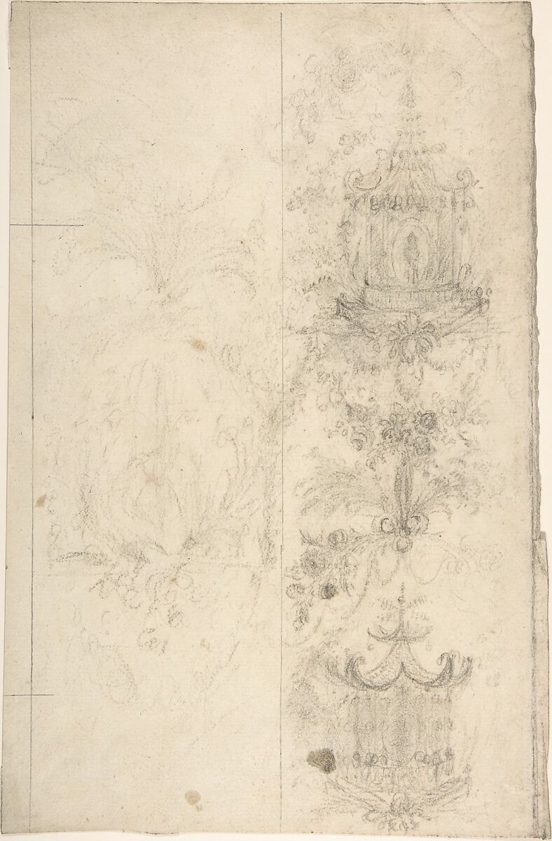 Two Designs for Chinese Lanterns, possibly meant for the Decoration of a Wall Panel, Anonymous, French, 18th century, Graphite 