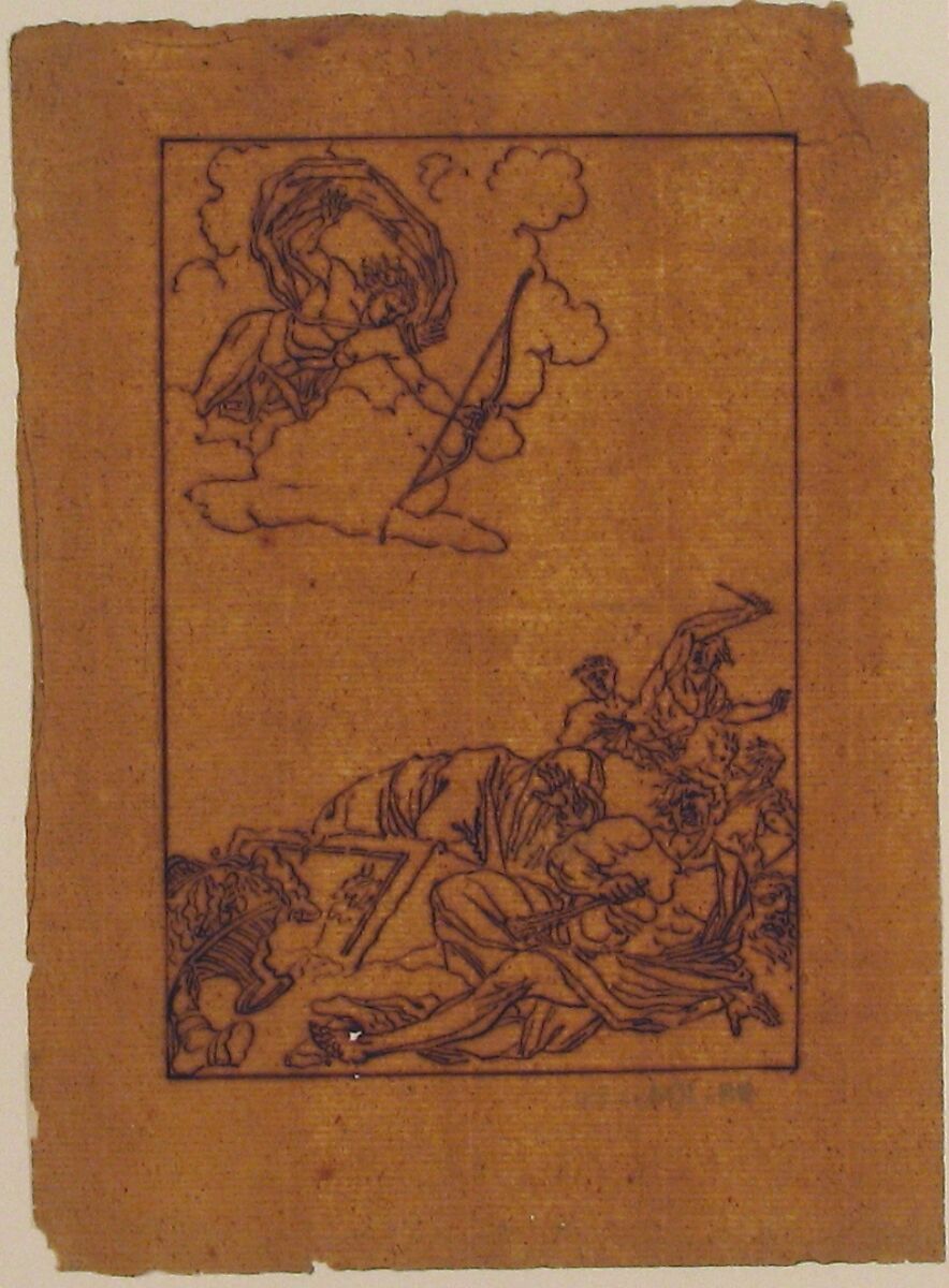 Apollo and the Niobids, Anonymous, French, 18th century, Pen and brown ink, on brown paper.