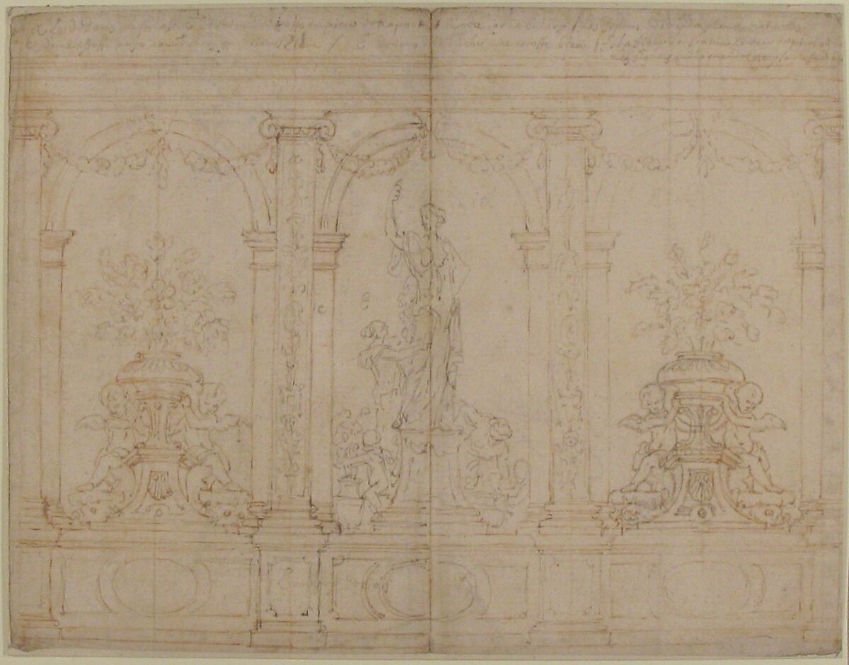 Wall Elevation with Three Arches, Anonymous, French, 18th century, Pen and brown ink