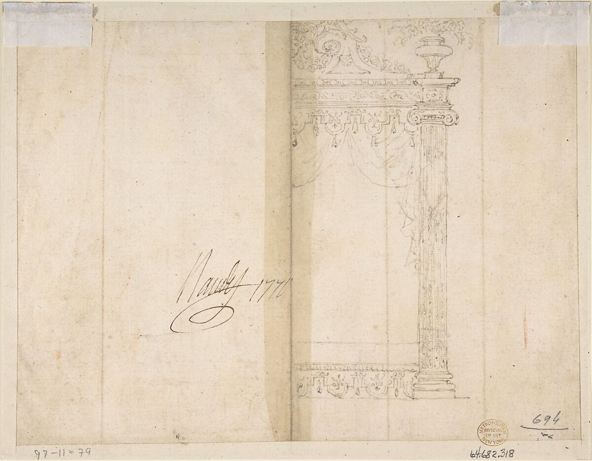 Wall Elevation with Three Arches, Anonymous, French, 18th century, Pen and brown ink