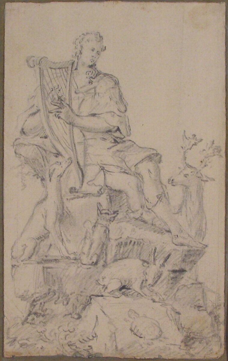 Apollo or Orpheus surrounded by Animals, Anonymous, French, 16th century, Graphite 