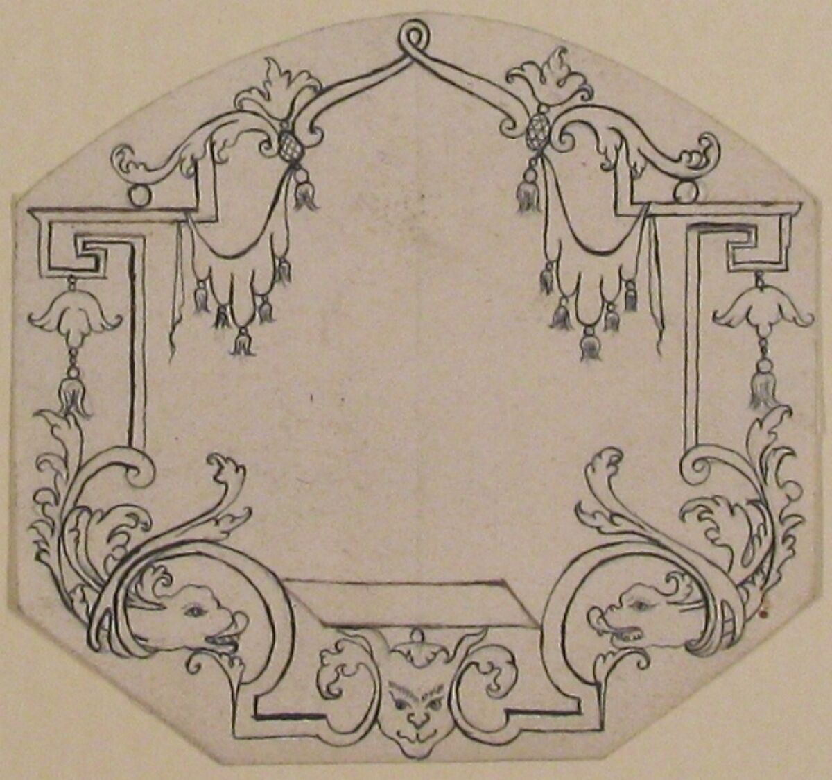 Arabesque Cartouche, Anonymous, French, 18th century, Pen and black ink, graphite.