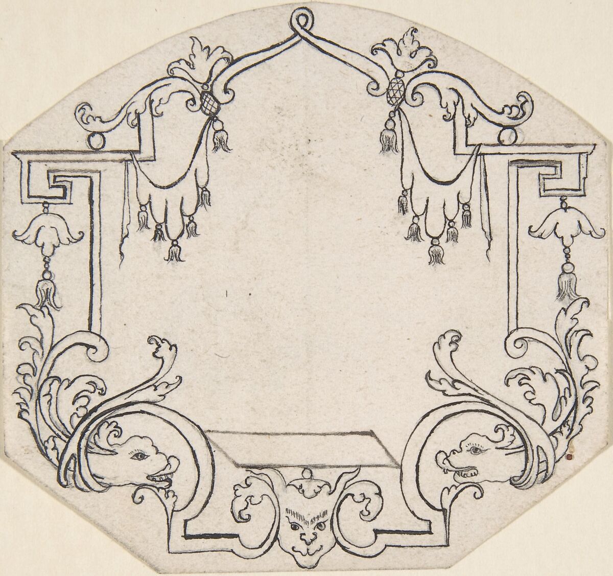 Arabesque Cartouche, Anonymous, French, 18th century, Pen and black ink, graphite. 