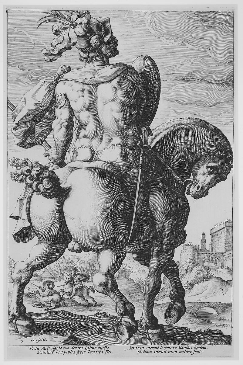 Titus Manlius Torquatus, from "The Roman Heroes", Hendrick Goltzius (Netherlandish, Mühlbracht 1558–1617 Haarlem), Engraving