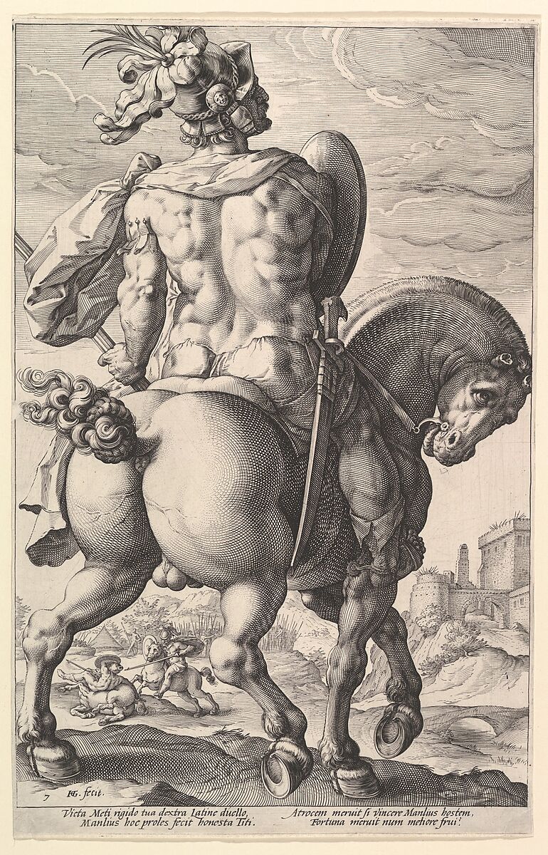 Titus Manlius Torquatus, from "The Roman Heroes", Hendrick Goltzius (Netherlandish, Mühlbracht 1558–1617 Haarlem), Engraving 
