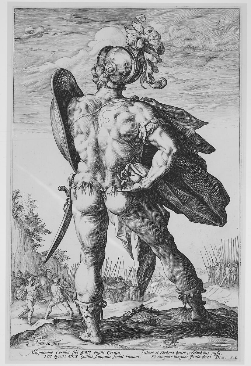 Marcus Valerius, from "The Roman Heroes", Hendrick Goltzius (Netherlandish, Mühlbracht 1558–1617 Haarlem), Engraving
