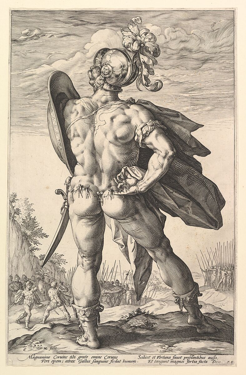 Marcus Valerius, from "The Roman Heroes", Hendrick Goltzius (Netherlandish, Mühlbracht 1558–1617 Haarlem), Engraving 