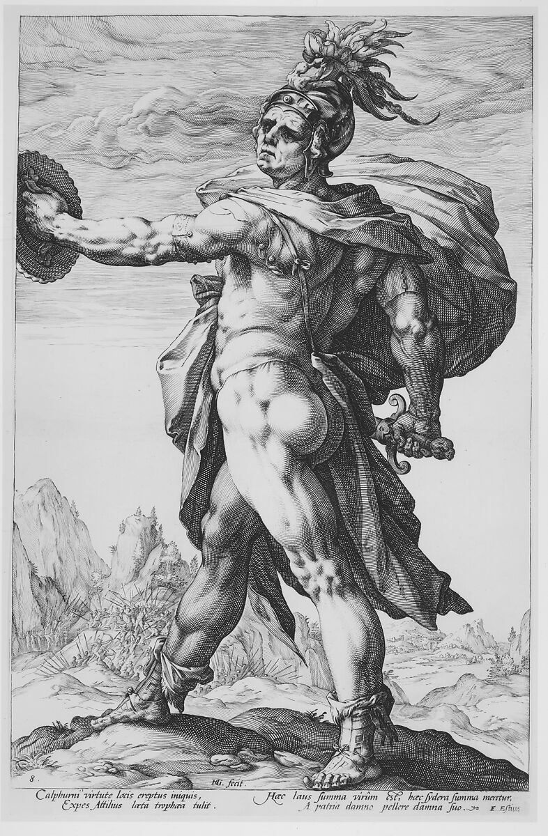 Calphurnius, from "The Roman Heroes", Hendrick Goltzius (Netherlandish, Mühlbracht 1558–1617 Haarlem), Engraving