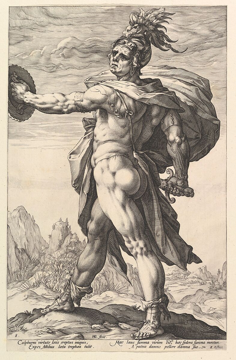 Calphurnius, from "The Roman Heroes", Hendrick Goltzius (Netherlandish, Mühlbracht 1558–1617 Haarlem), Engraving 