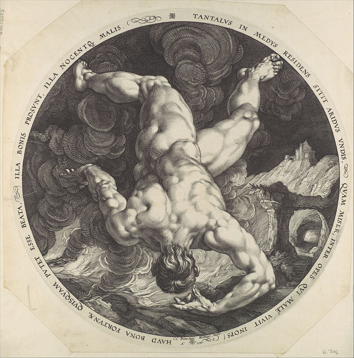 Tantalus, from "The Four Disgracers", Hendrick Goltzius (Netherlandish, Mühlbracht 1558–1617 Haarlem), Engraving 