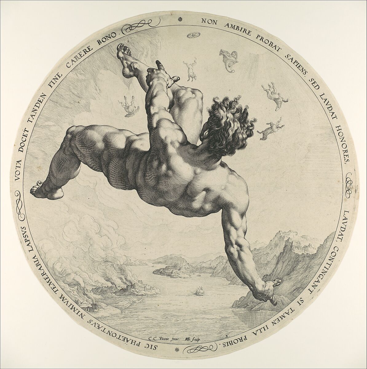 Phaeton, from "The Four Disgracers", Hendrick Goltzius (Netherlandish, Mühlbracht 1558–1617 Haarlem), Engraving 