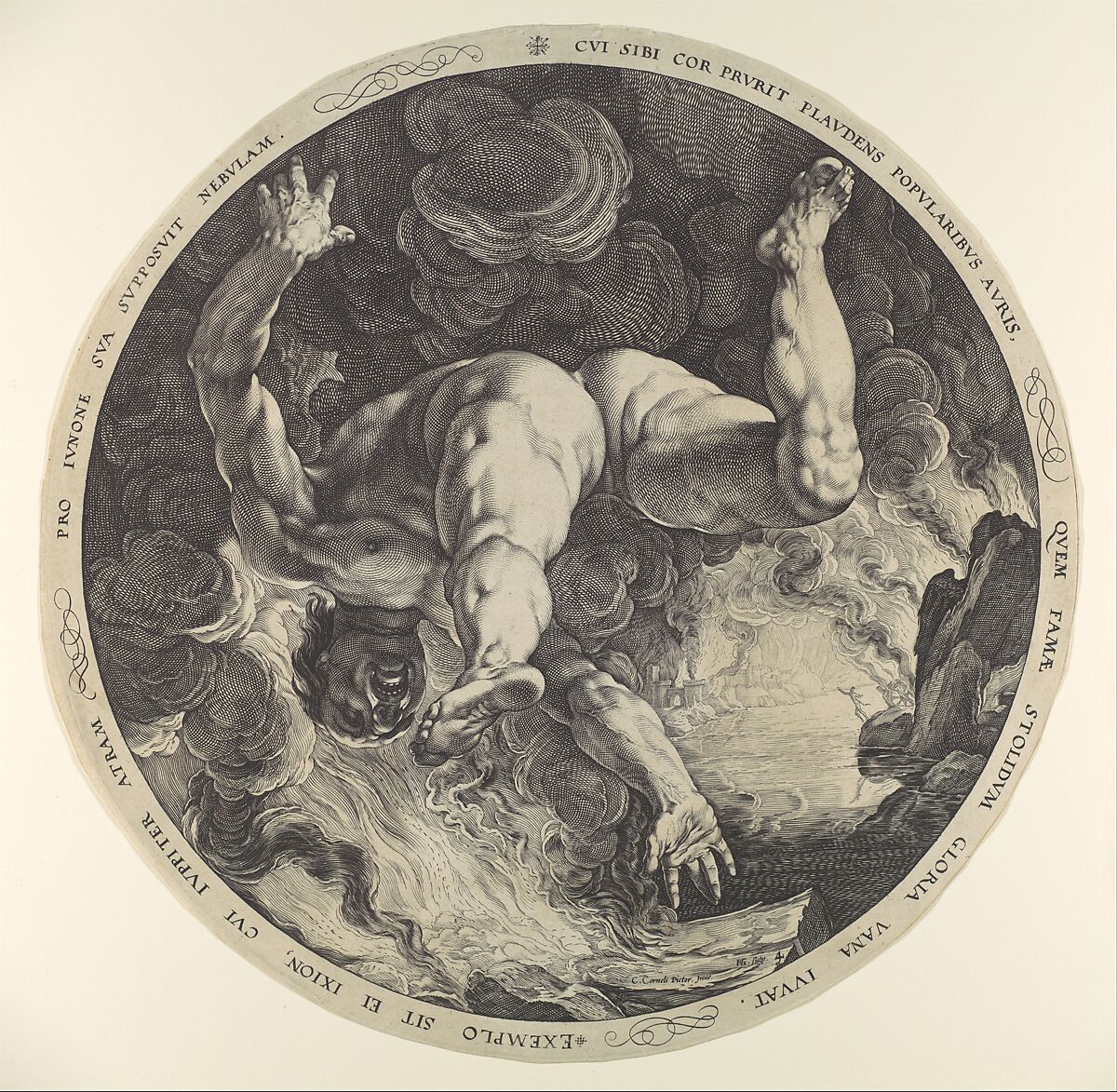 Ixion, from "The Four Disgracers", Hendrick Goltzius (Netherlandish, Mühlbracht 1558–1617 Haarlem), Engraving; first state 