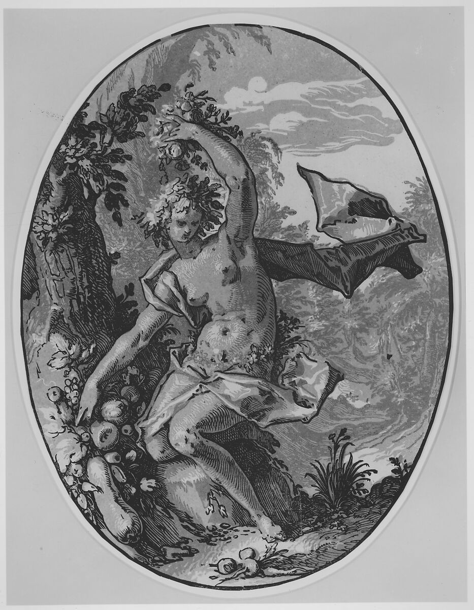 Proserpina, Hendrick Goltzius (Netherlandish, Mühlbracht 1558–1617 Haarlem), Chiaroscuro woodcut in brown