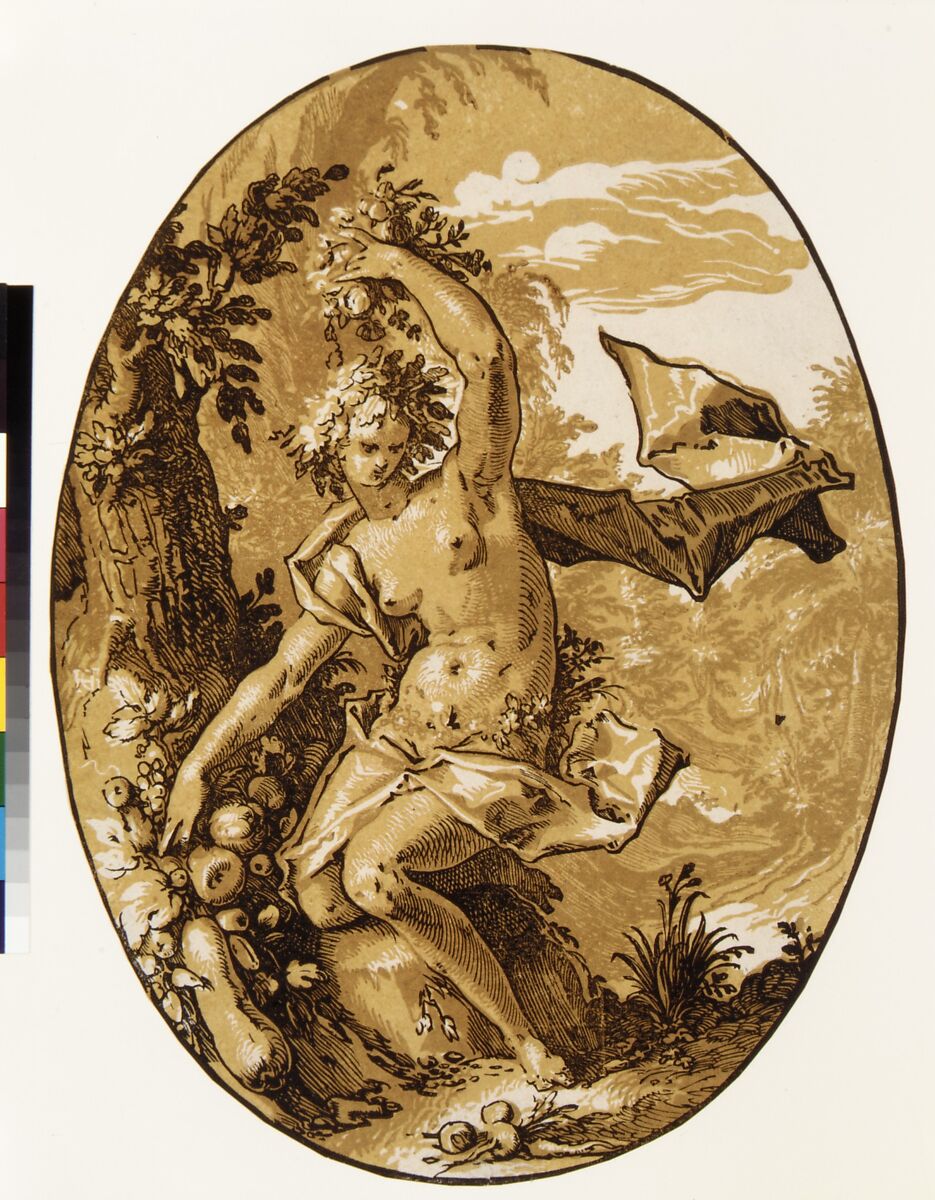 Proserpina, Hendrick Goltzius (Netherlandish, Mühlbracht 1558–1617 Haarlem), Chiaroscuro woodcut in brown