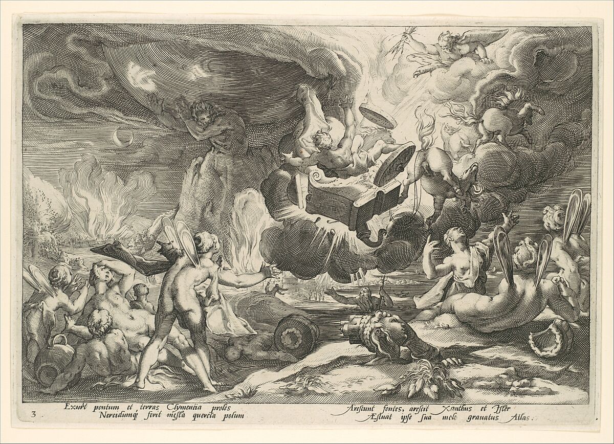 The Fall of Phaeton, from Ovid's "Metamorphoses", Anonymous, Netherlandish, 17th century, Engraving 