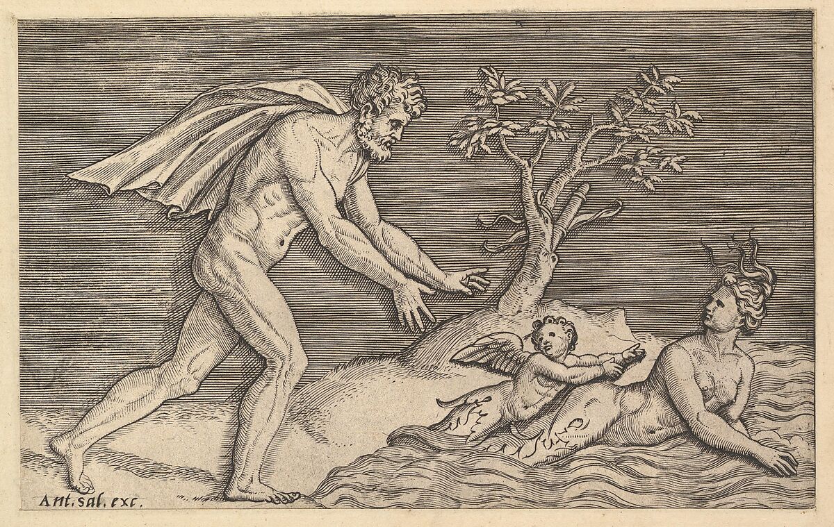 Naked Man Pursuing a Naiad, from "Speculum Romanae Magnificentiae", Marco Dente (Italian, Ravenna, active by 1515–died 1527 Rome), Engraving 