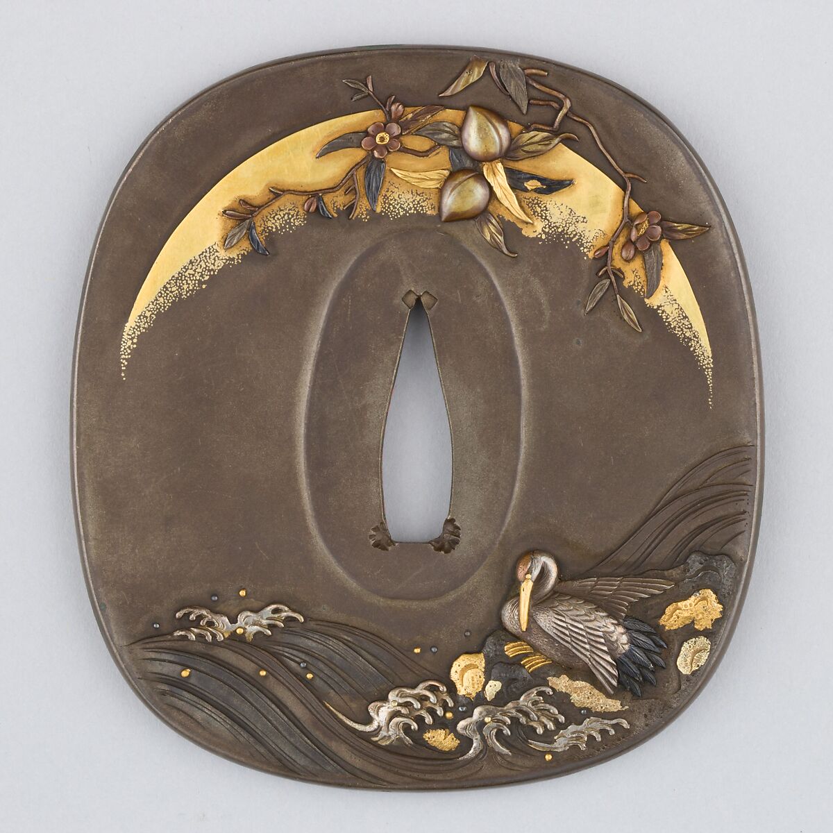 Sword Guard (Tsuba), Copper-silver alloy (shibuichi), copper alloy (sentoku), copper-gold alloy (shakudō), gold, copper, Japanese
