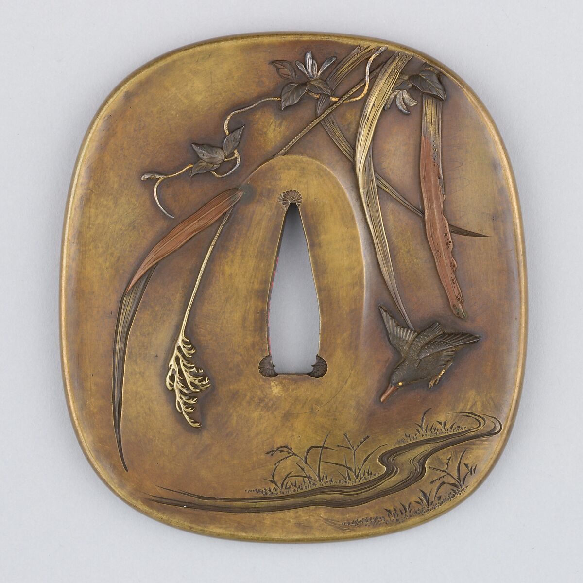 Sword Guard (Tsuba), Brass, copper, Japanese 