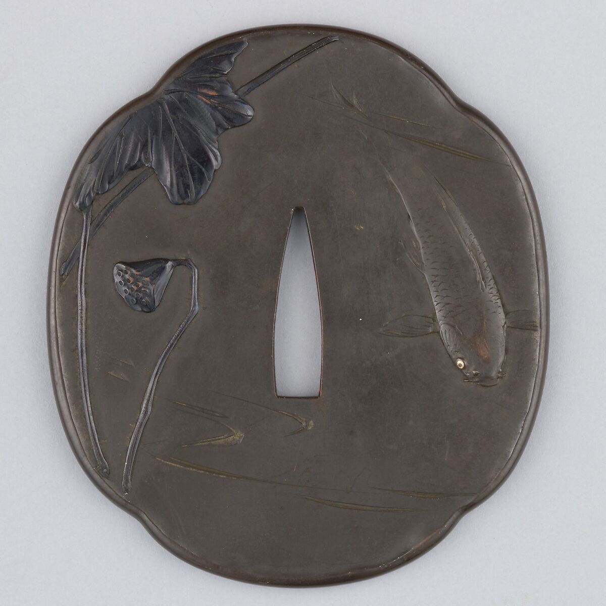 Sword Guard (Tsuba), Copper-silver alloy (shibuichi), copper-gold alloy (shakudō), silver, copper, Japanese 