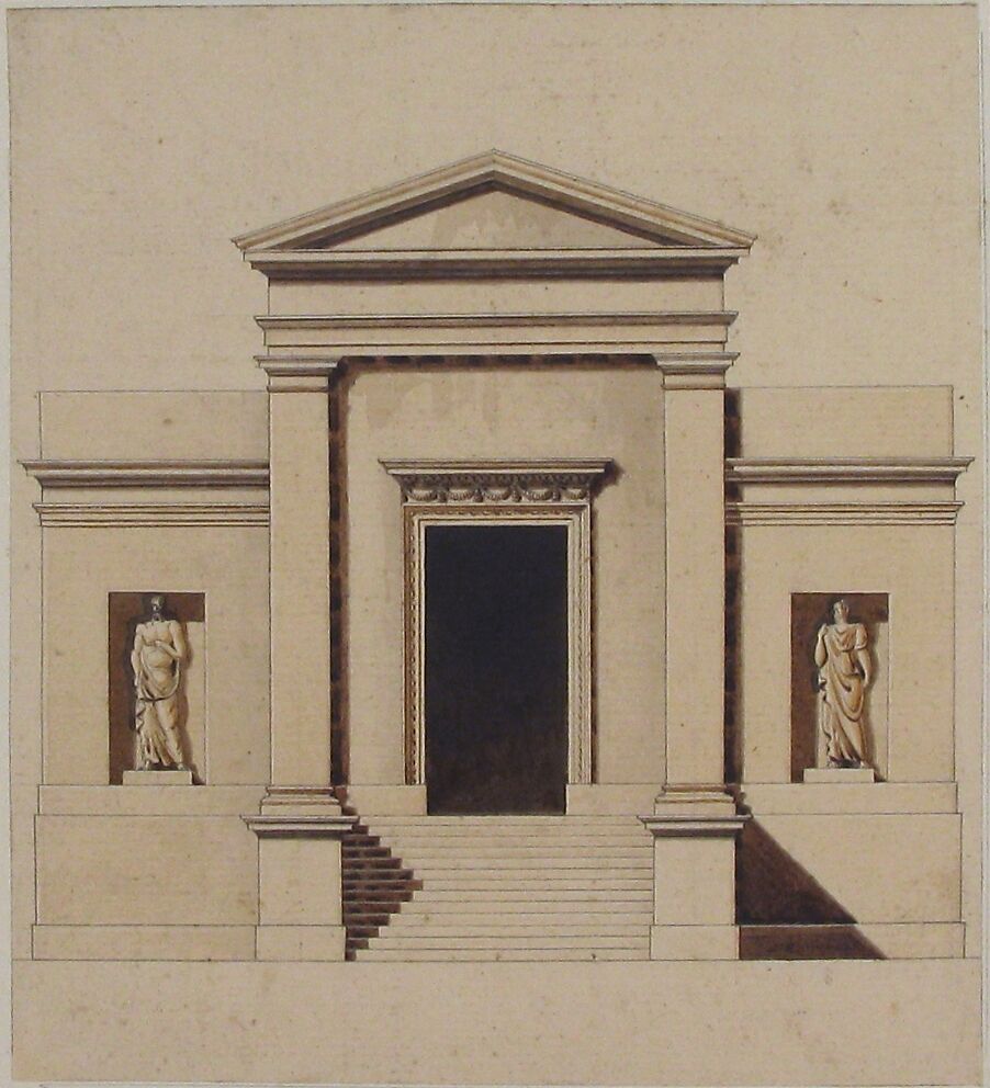 Design for a Neo-Classical Building, Anonymous, French, 18th century, Pen and brown ink, brush and brown wash 