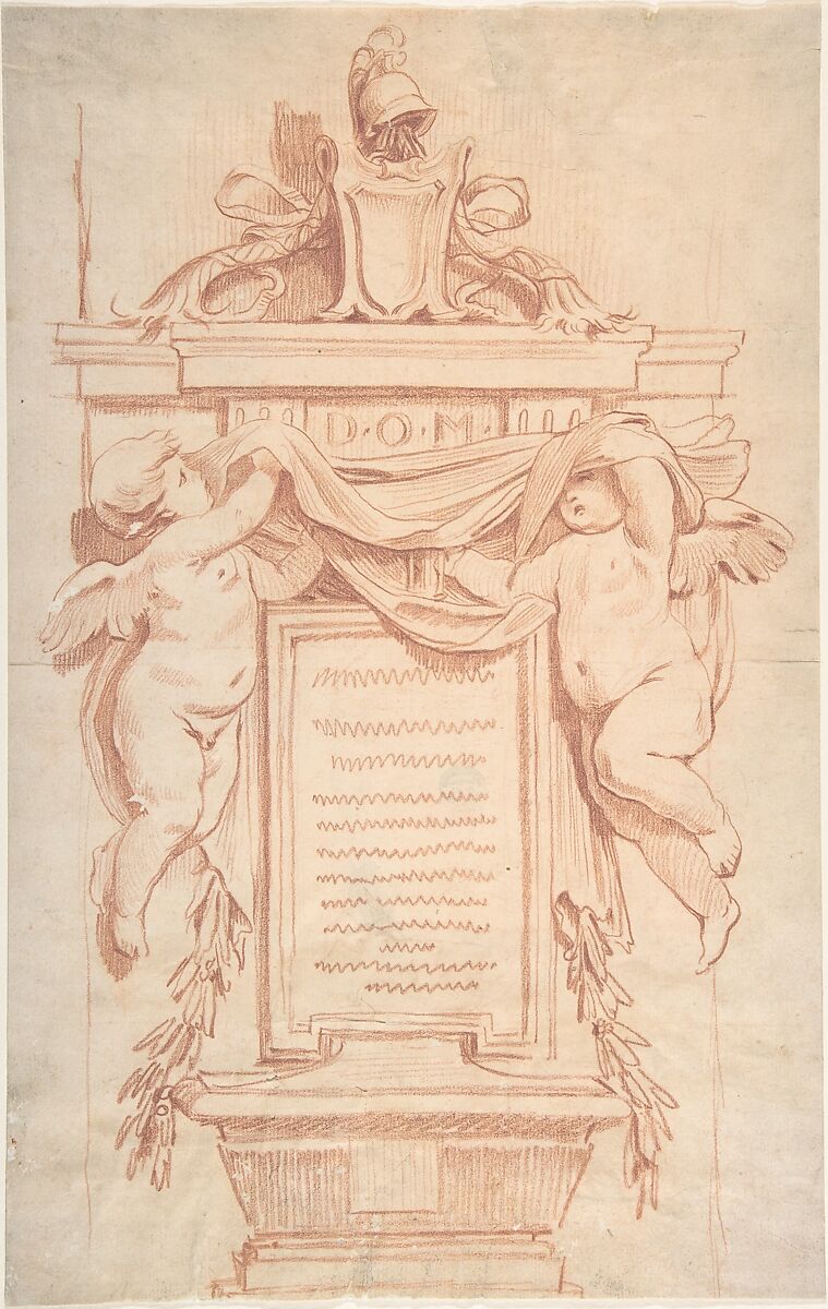 Design after François Duquesnoy, tomb of Ferdinand van den Eynden, Anonymous, French, 18th century, Red chalk 