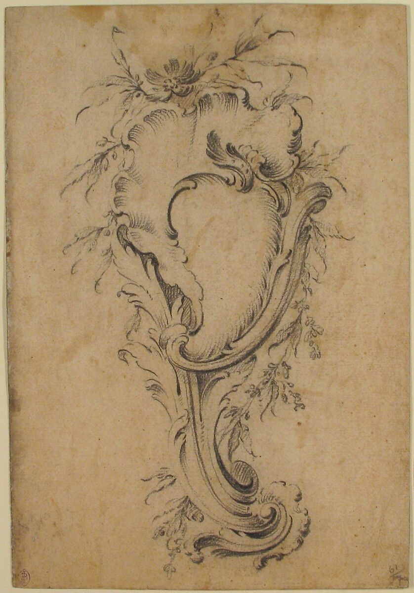 Rococo Cartouche, Anonymous, French, 18th century, Black crayon