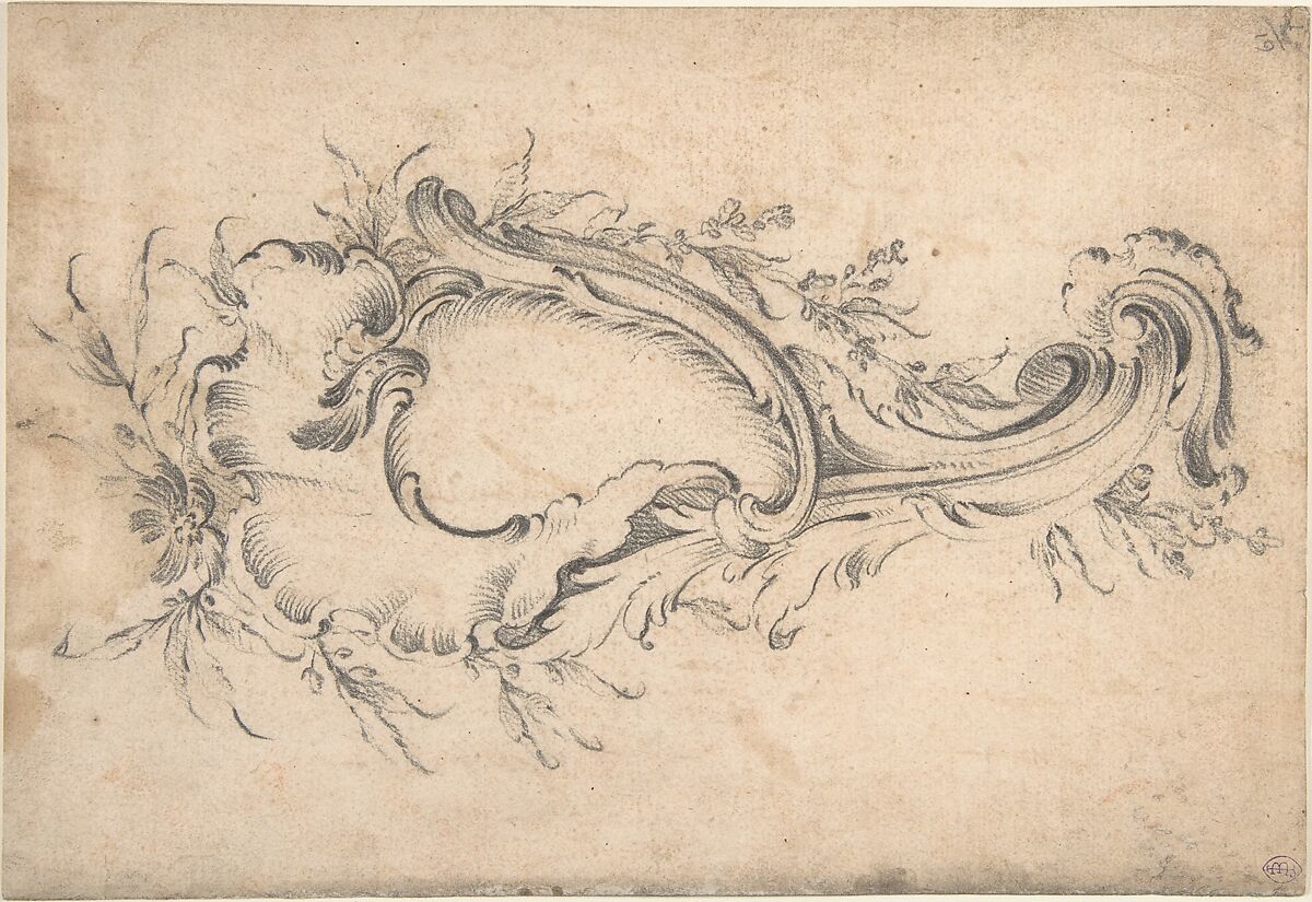 Rococo Cartouche, Anonymous, French, 18th century, Black crayon 