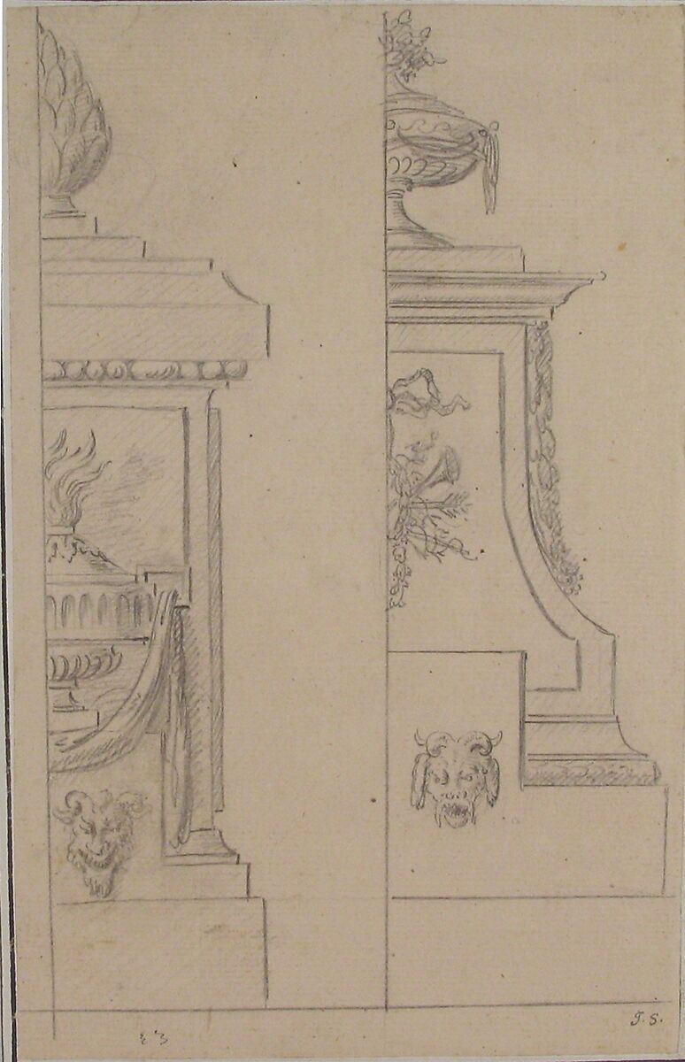 Alternate Designs for Decorated Bases or Pedestals, Anonymous, French, 18th century, Black chalk