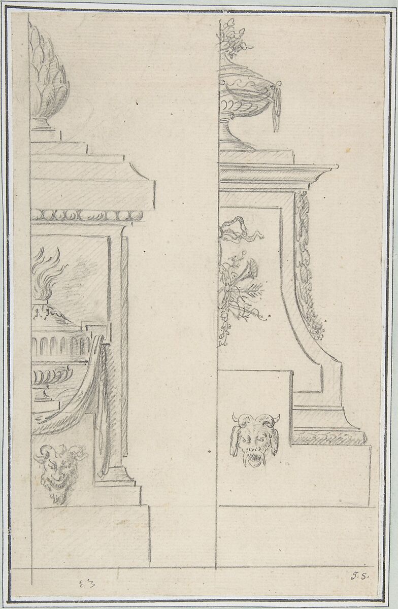 Alternate Designs for Decorated Bases or Pedestals, Anonymous, French, 18th century, Black chalk 