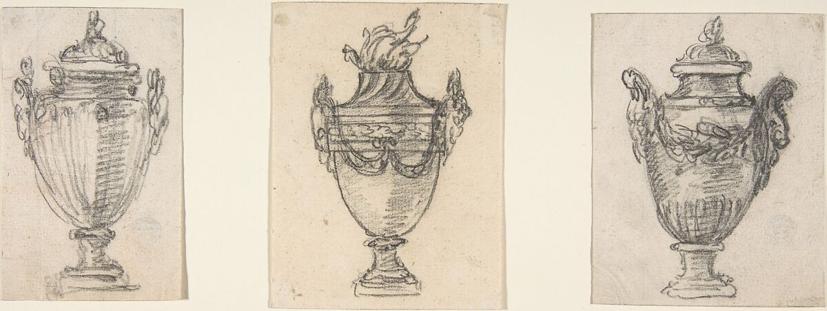 Three Designs for Covered Vases, Anonymous, French, 18th century, Graphite 