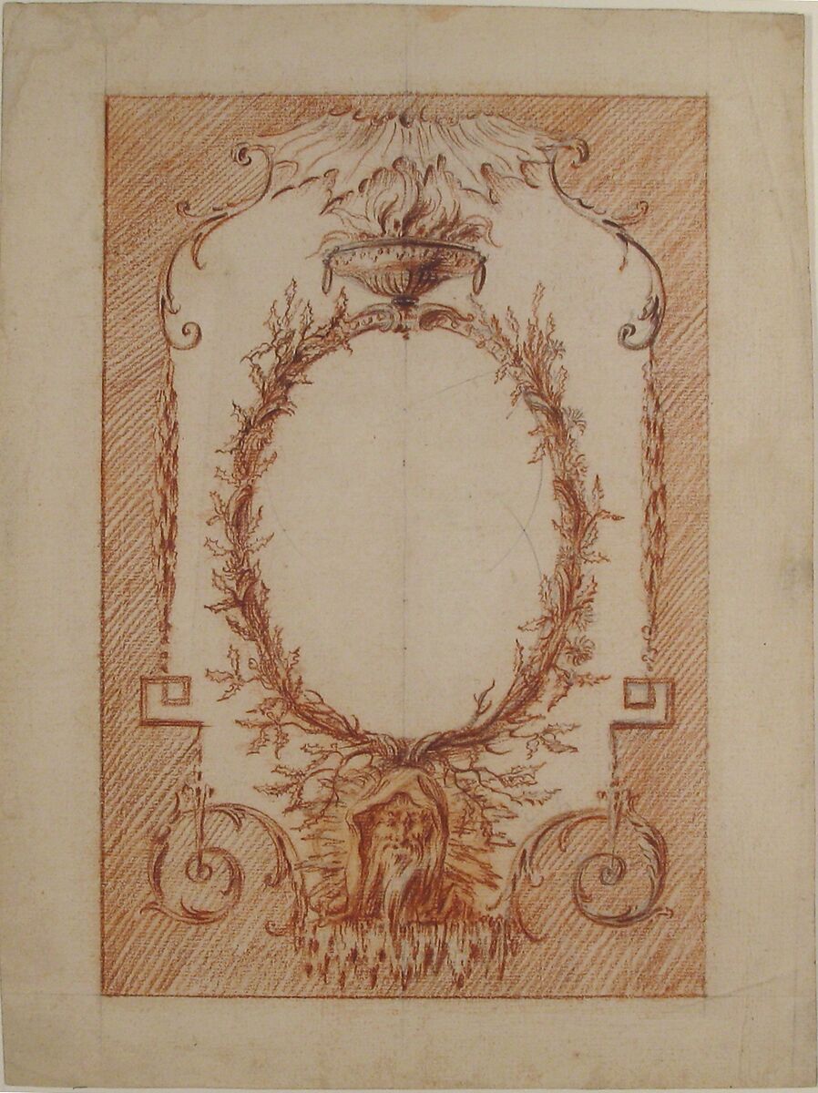Design for Upright Decorative Panels, Anonymous, French, 18th century, Red chalk over black chalk