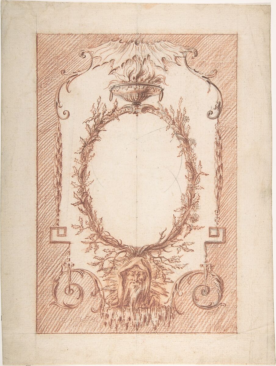 Design for Upright Decorative Panels, Anonymous, French, 18th century, Red chalk over black chalk 
