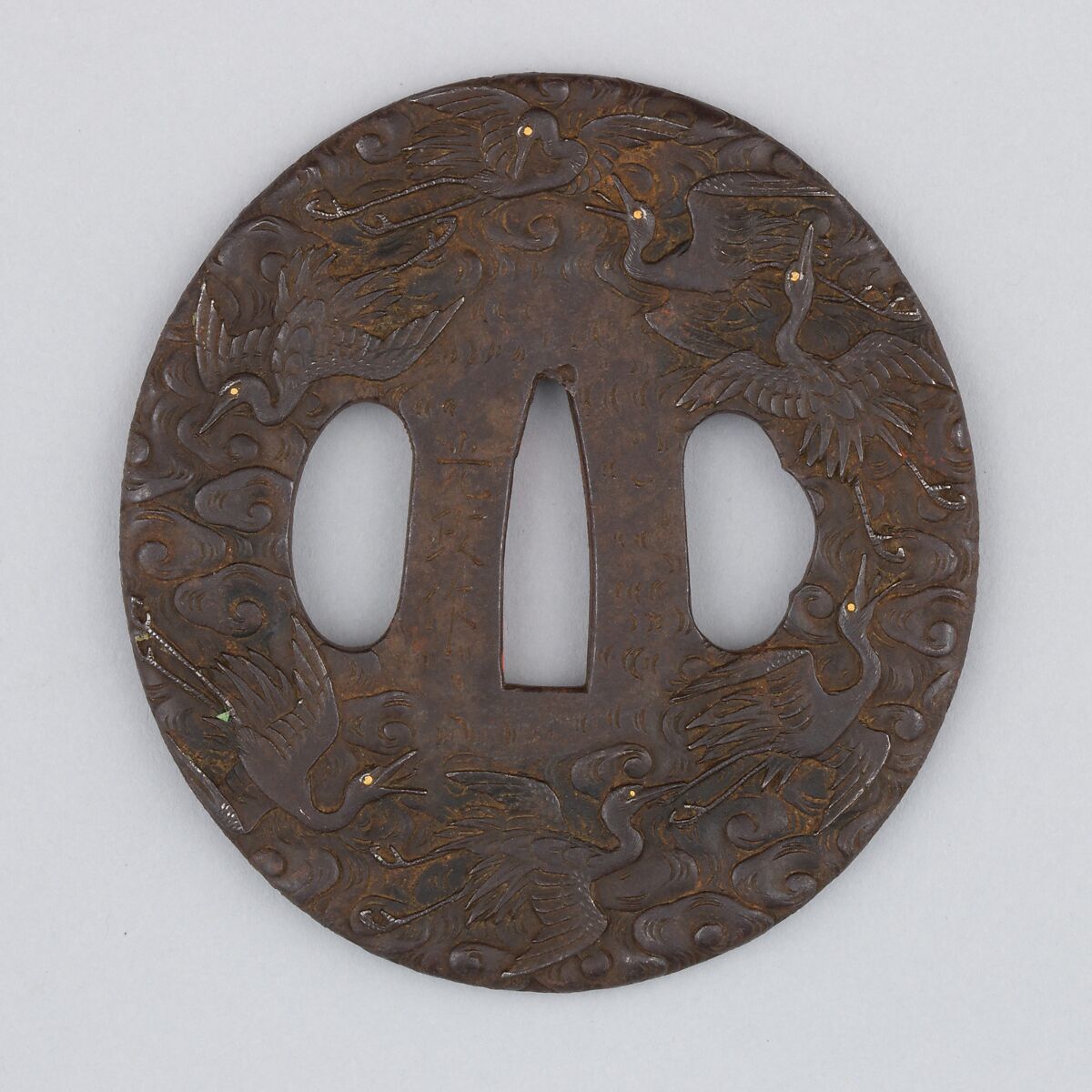 Sword Guard (Tsuba), Iron, gold, copper, Japanese