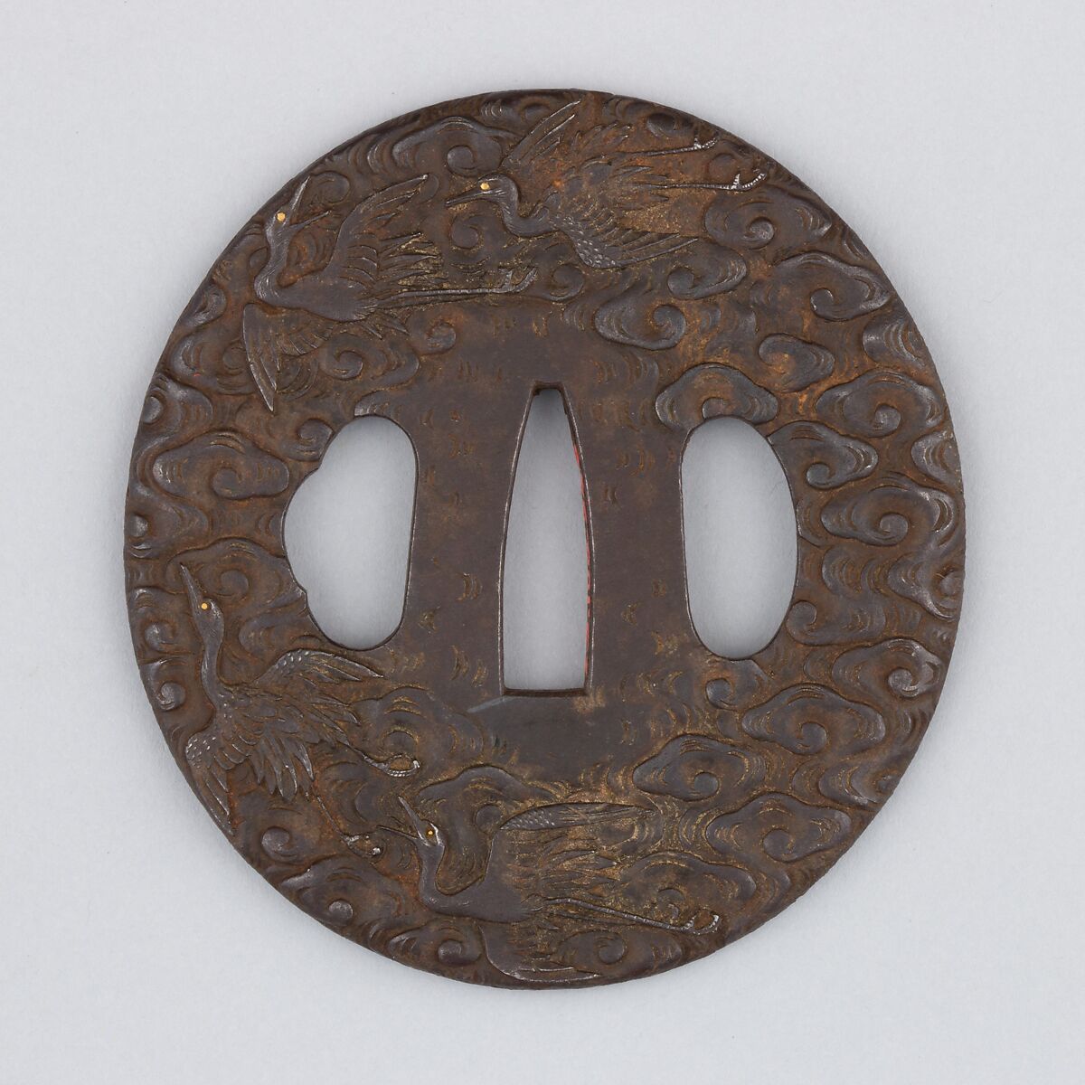 Sword Guard (Tsuba), Iron, gold, copper, Japanese 