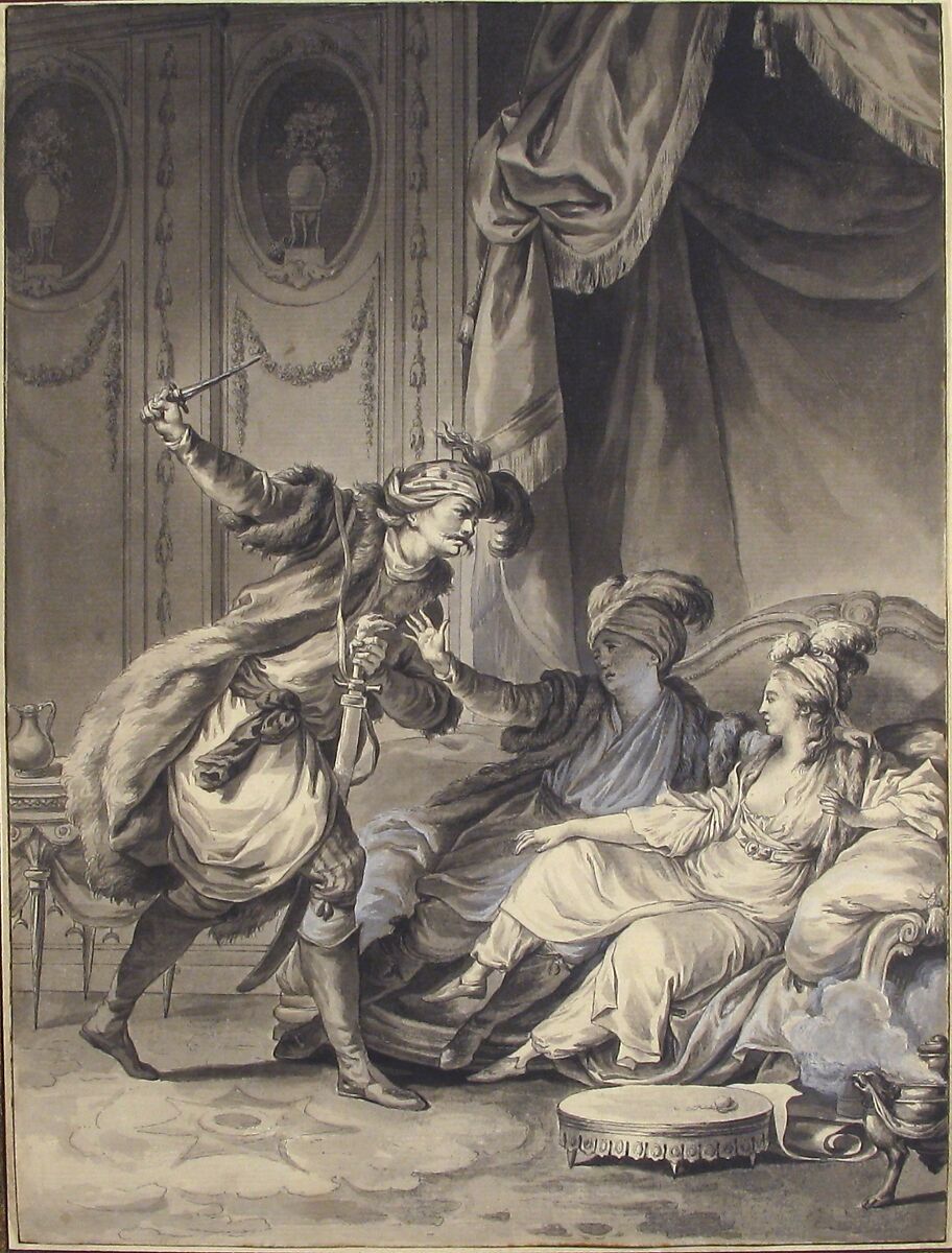 Comme ils en étaient là, arrive l'oncle, Jean Michel Moreau le Jeune (French, Paris 1741–1814 Paris), Pen and black ink, brush and gray wash, heightened with white gouache