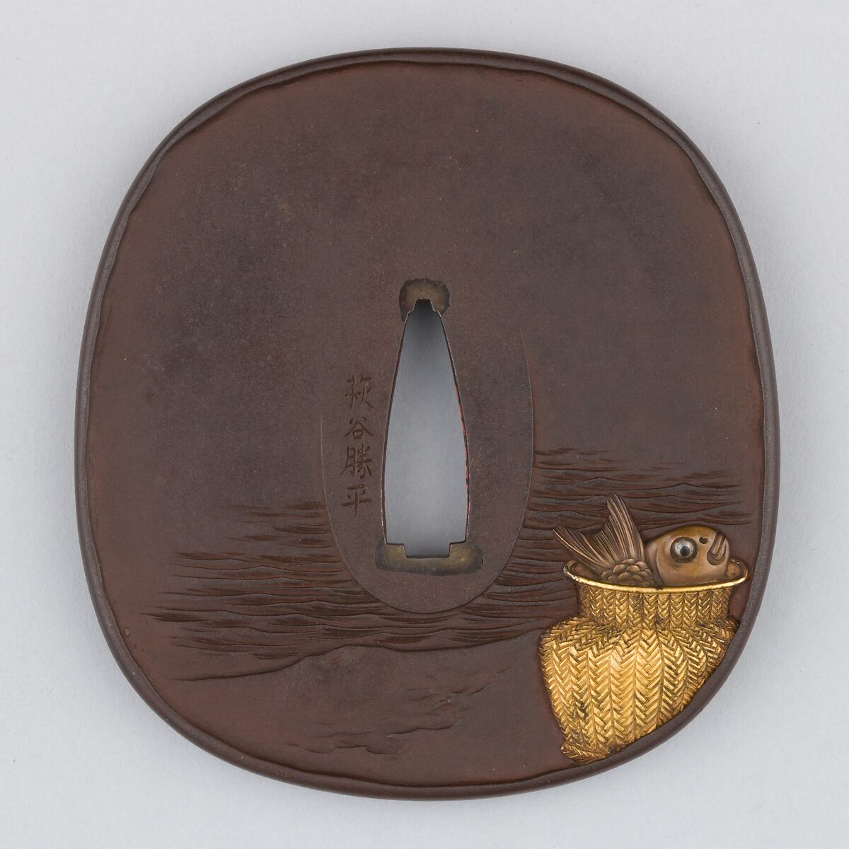 Sword Guard (Tsuba), Iron, copper, copper-gold alloy (shakudō), silver, gold, Japanese