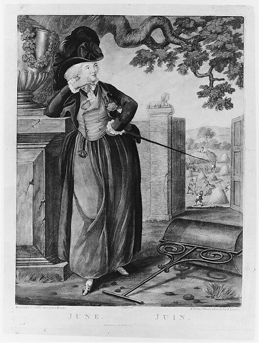 June / Juin, Richard Earlom (British, London 1743–1822 London), Hand-colored mezzotint 