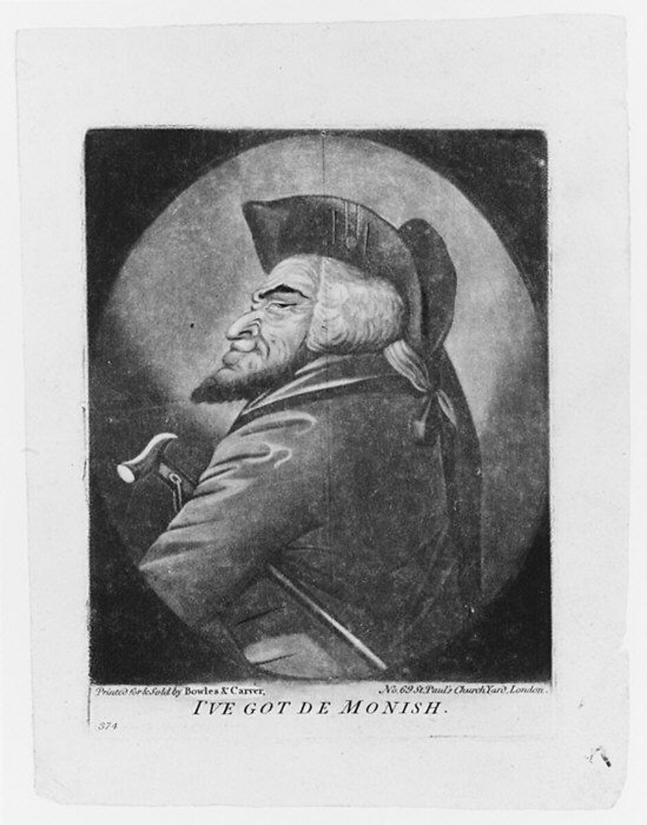I've Got de Monish, After Robert Dighton the Elder (British, London ca. 1751–1814 London), Mezzotint; a reissue 