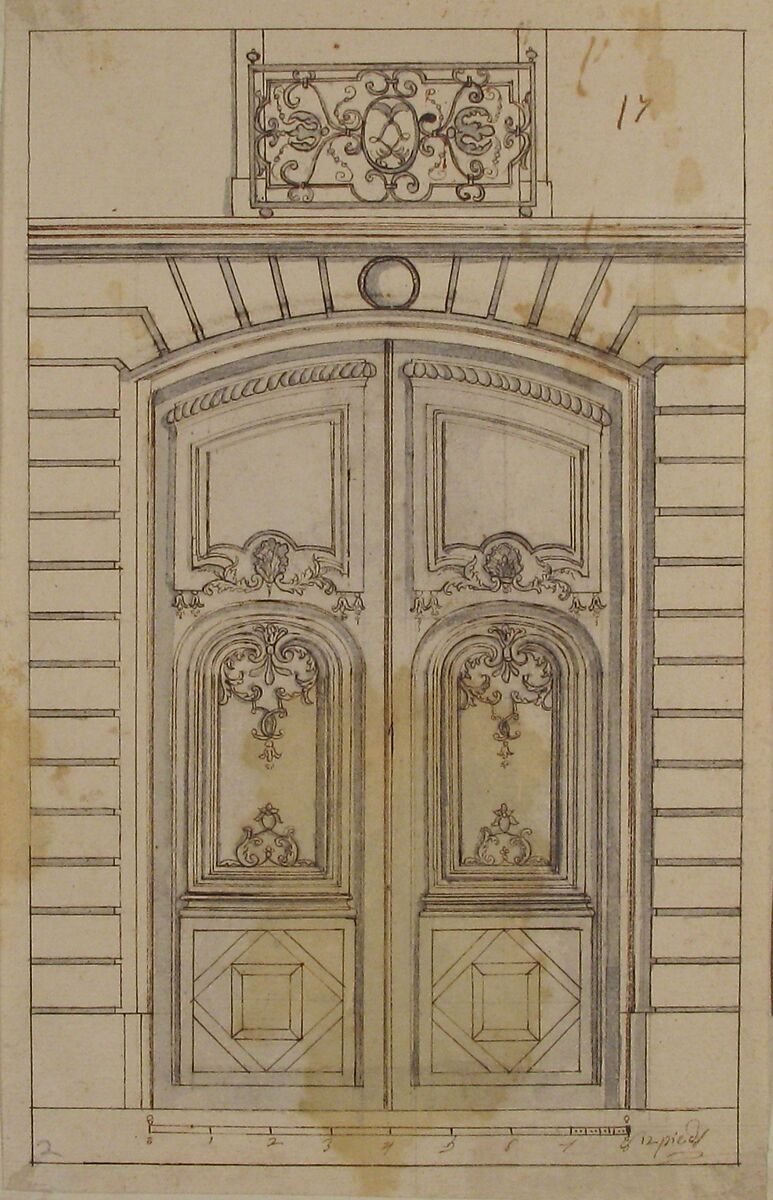 Design for a Doorway to a Rusticated Palace, Anonymous, French, 18th century, Pen and brown ink, brush and gray wash